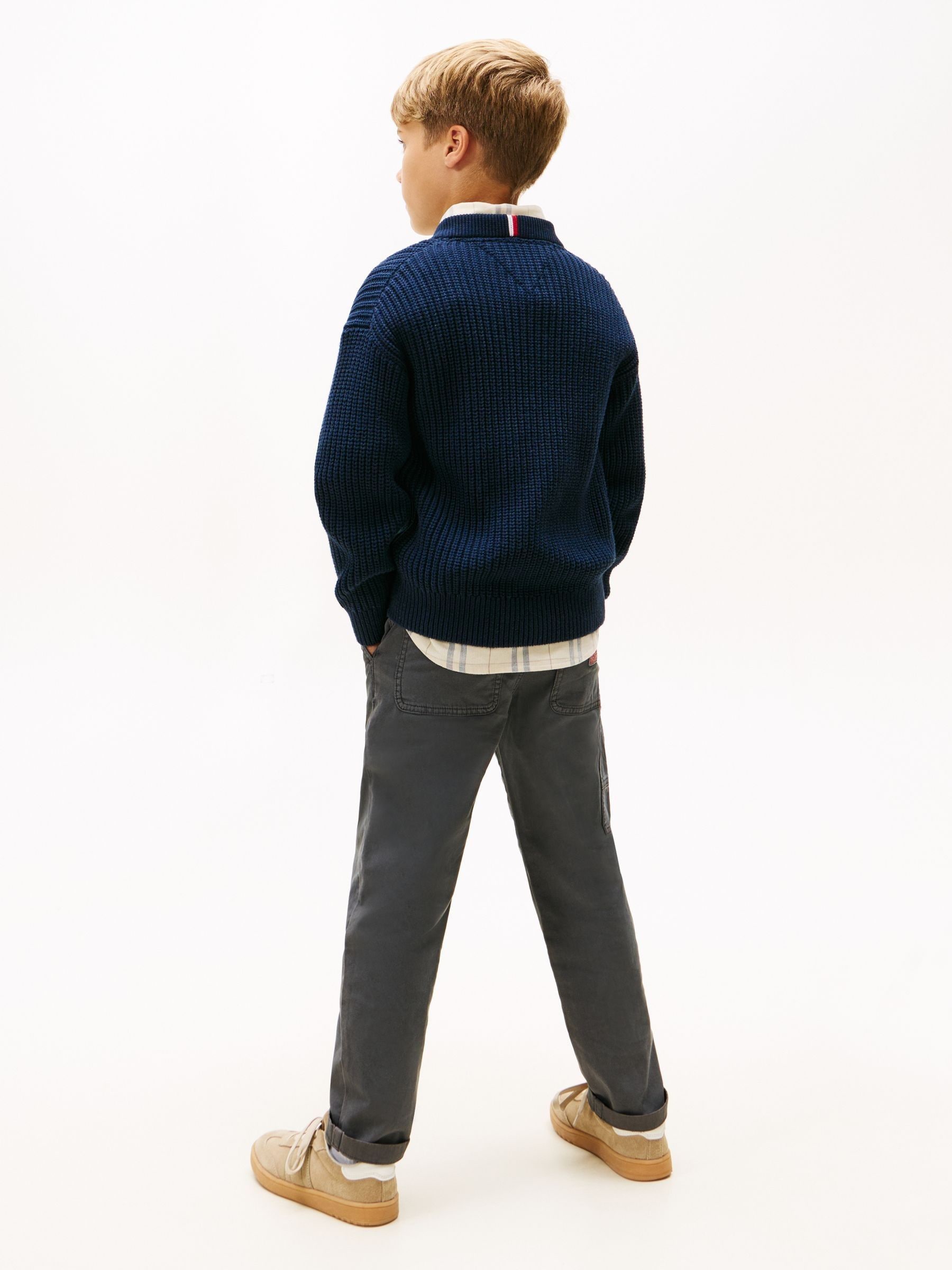 Buy Tommy Hilfiger Navy Blue Cardigan Stitch Crew Neck Jumper from