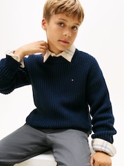 Tommy Hilfiger Blue Cardigan Stitch Crew Neck Jumper - Image 4 of 5