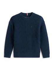 Tommy Hilfiger Blue Cardigan Stitch Crew Neck Jumper - Image 5 of 5
