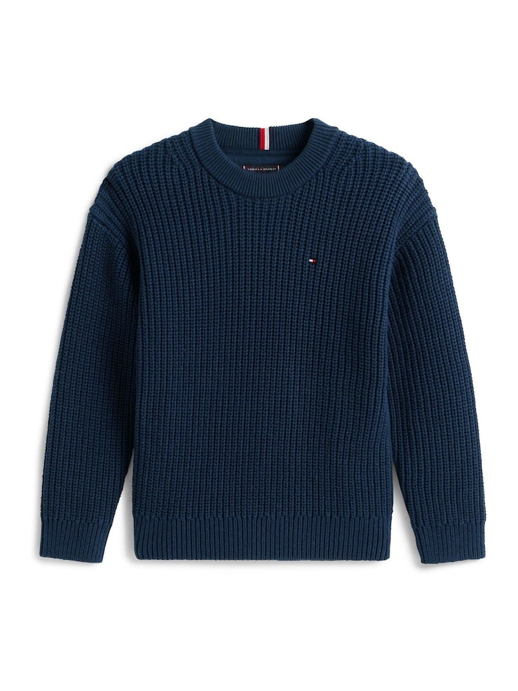 Tommy Hilfiger Blue Cardigan Stitch Crew Neck Jumper - Image 5 of 5