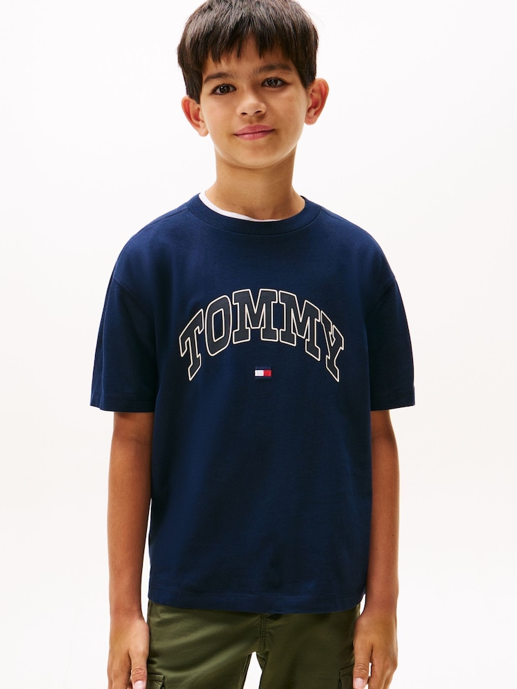 Tommy Hilfiger Blue Varsity Logo Crew Neck T-Shirt - Image 1 of 5 Tommy Hilfiger Blue Varsity Logo Crew Neck T-Shirt - Image 1 of 5