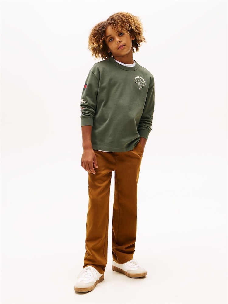Tommy Hilfiger Green Multi-Badge Long Sleeve T-Shirt - Image 2 of 5 Tommy Hilfiger Green Multi-Badge Long Sleeve T-Shirt - Image 2 of 5
