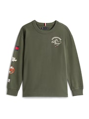 Tommy Hilfiger Green Multi-Badge Long Sleeve T-Shirt - Image 5 of 5