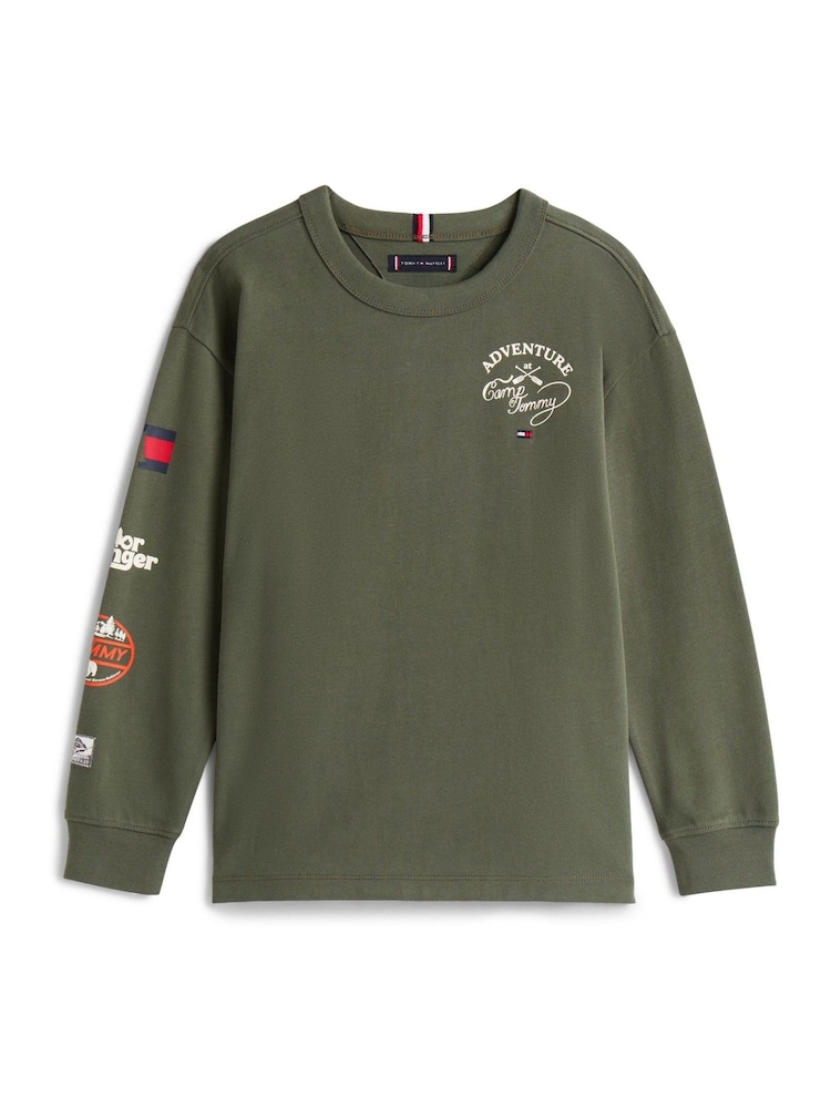 Tommy Hilfiger Green Multi-Badge Long Sleeve T-Shirt - Image 5 of 5 Tommy Hilfiger Green Multi-Badge Long Sleeve T-Shirt - Image 5 of 5