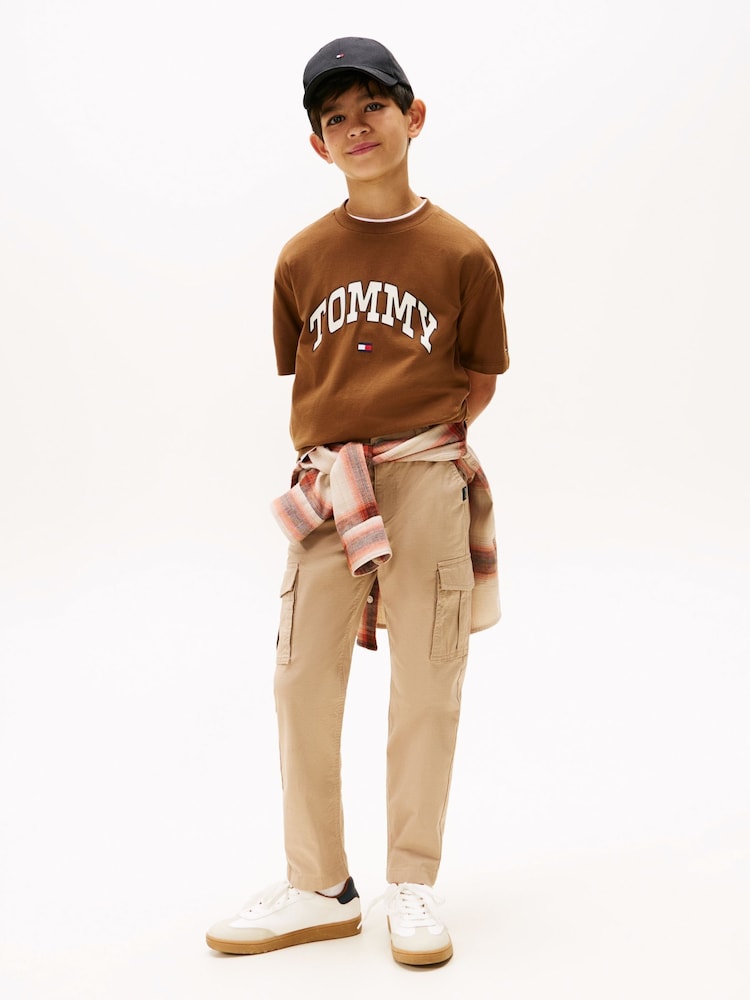 Tommy Hilfiger Brown Varsity Logo Crew Neck T-Shirt - Image 2 of 5 Tommy Hilfiger Brown Varsity Logo Crew Neck T-Shirt - Image 2 of 5