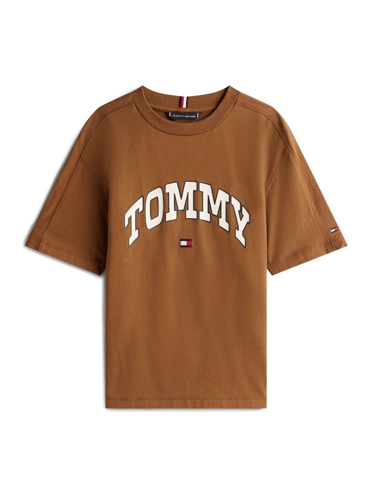 Tommy Hilfiger Brown Varsity Logo Crew Neck T-Shirt - Image 5 of 5 Tommy Hilfiger Brown Varsity Logo Crew Neck T-Shirt - Image 5 of 5