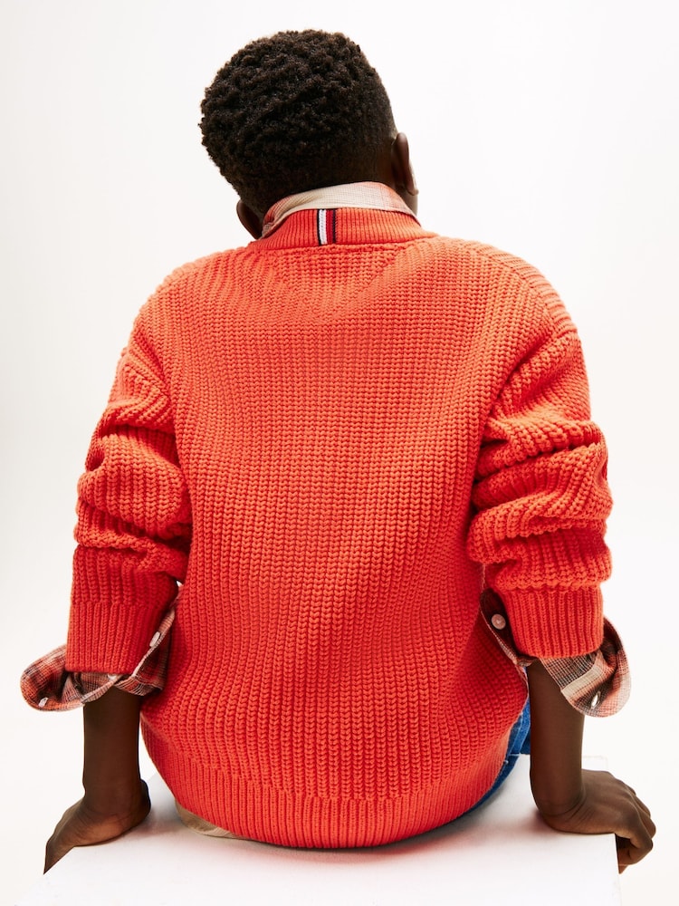 Tommy Hilfiger Orange Cardigan Stitch Crew Neck Jumper - Image 2 of 5 Tommy Hilfiger Orange Cardigan Stitch Crew Neck Jumper - Image 2 of 5