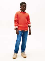 Tommy Hilfiger Orange Cardigan Stitch Crew Neck Jumper - Image 3 of 5