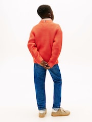 Tommy Hilfiger Orange Cardigan Stitch Crew Neck Jumper - Image 4 of 5