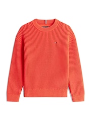 Tommy Hilfiger Orange Cardigan Stitch Crew Neck Jumper - Image 5 of 5