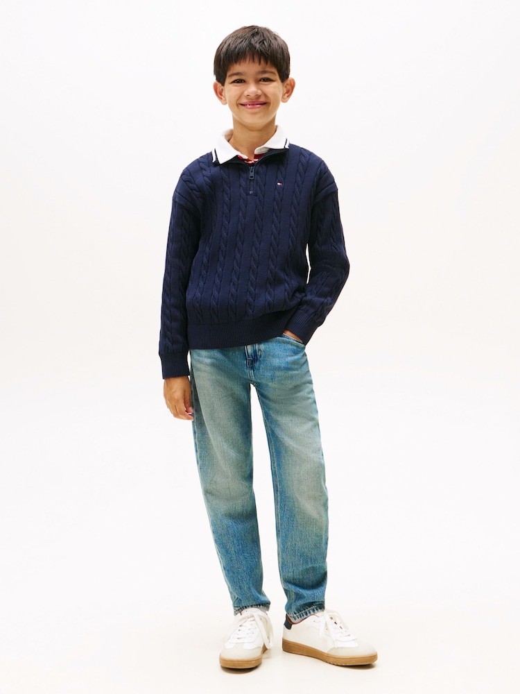 Tommy Hilfiger Blue Half-Zip Cable Knit Jumper - Image 2 of 5