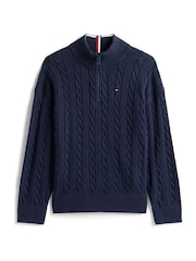Tommy Hilfiger Blue Half-Zip Cable Knit Jumper - Image 5 of 5