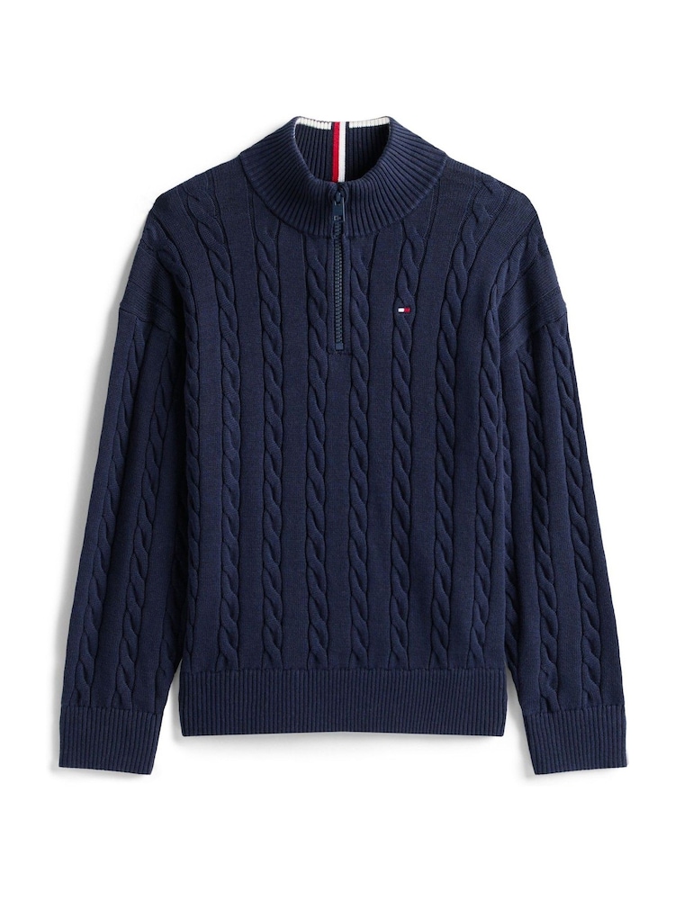 Tommy Hilfiger Blue Half-Zip Cable Knit Jumper - Image 5 of 5