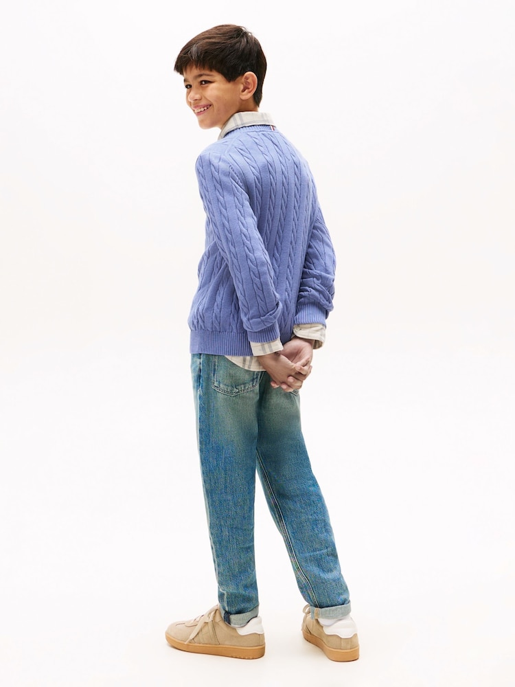 Tommy Hilfiger Blue Cable Knit Crew Neck Jumper - Image 2 of 5