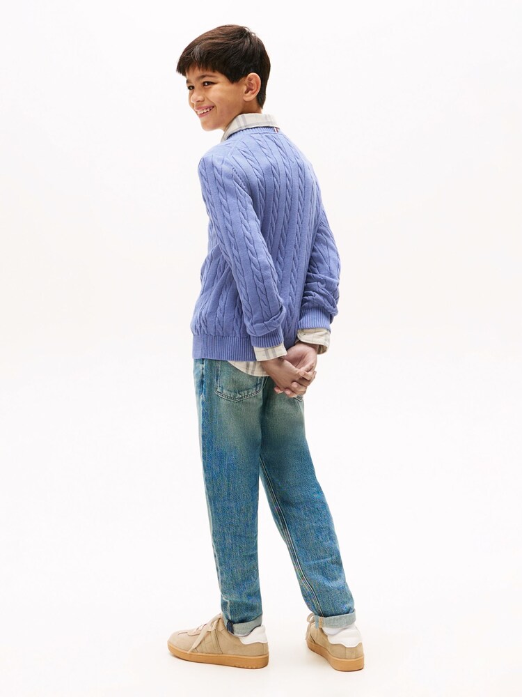 Tommy Hilfiger Blue Cable Knit Crew Neck Jumper - Image 2 of 5 Tommy Hilfiger Blue Cable Knit Crew Neck Jumper - Image 2 of 5