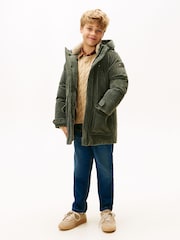 Tommy Hilfiger Green Corduroy Logo Patch Hooded Parka - Image 1 of 5
