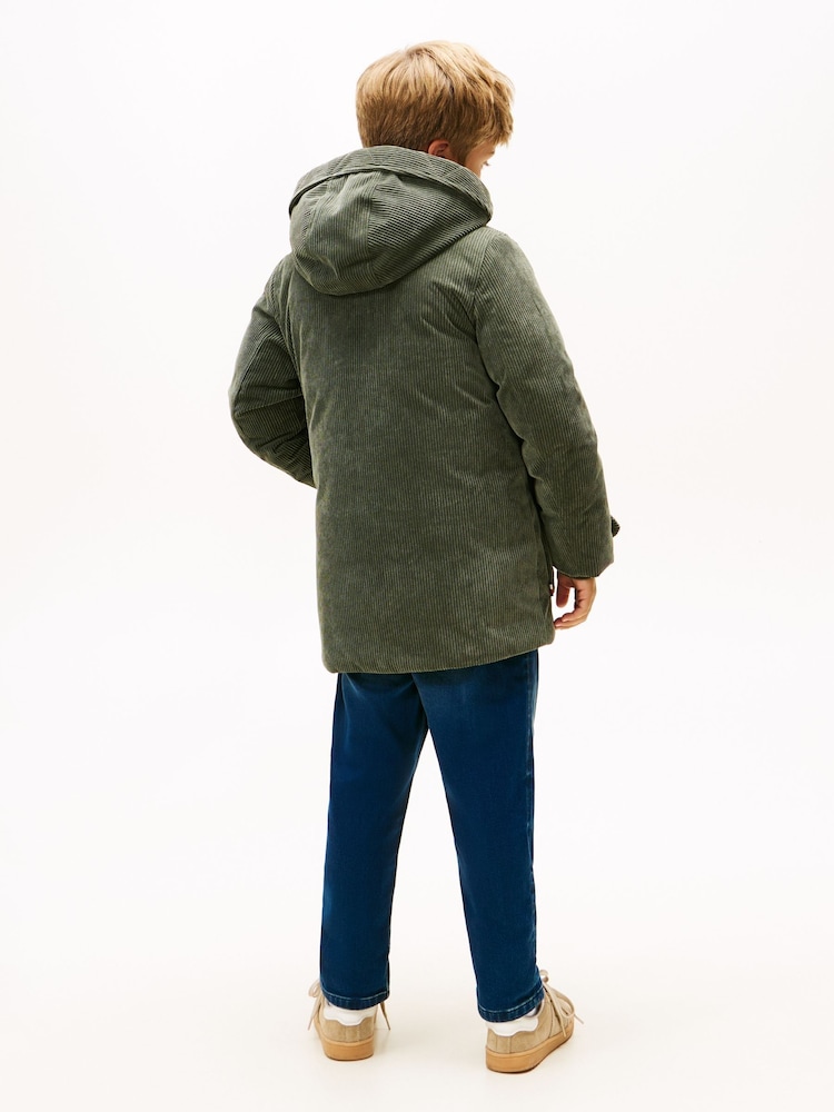 Tommy Hilfiger Green Corduroy Logo Patch Hooded Parka - Image 2 of 5 Tommy Hilfiger Green Corduroy Logo Patch Hooded Parka - Image 2 of 5