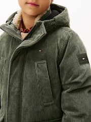 Tommy Hilfiger Green Corduroy Logo Patch Hooded Parka - Image 4 of 5