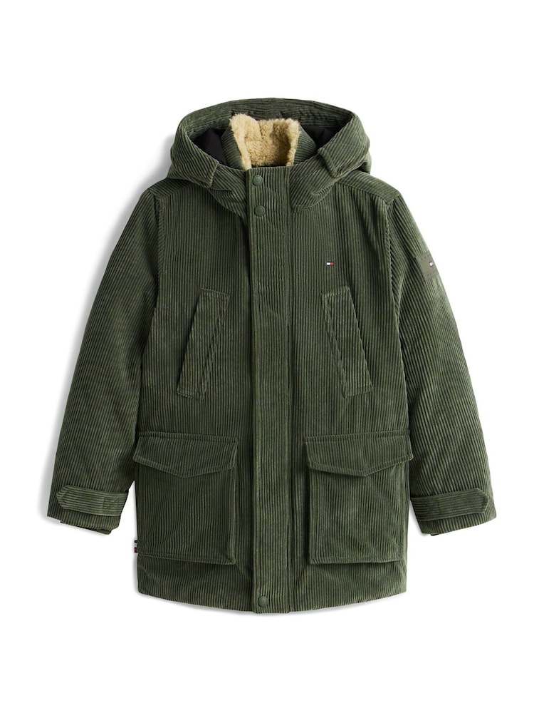Tommy Hilfiger Green Corduroy Logo Patch Hooded Parka - Image 5 of 5 Tommy Hilfiger Green Corduroy Logo Patch Hooded Parka - Image 5 of 5