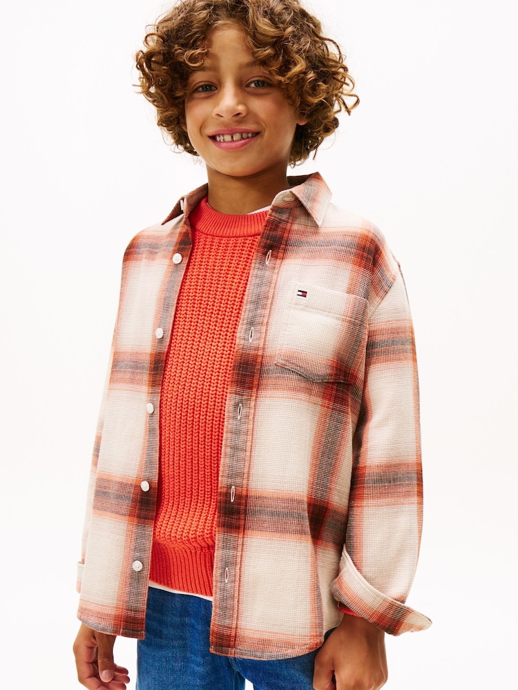 Tommy Hilfiger Brown Regular Fit Waffle Knit Check Shirt - Image 1 of 5 Tommy Hilfiger Brown Regular Fit Waffle Knit Check Shirt - Image 1 of 5
