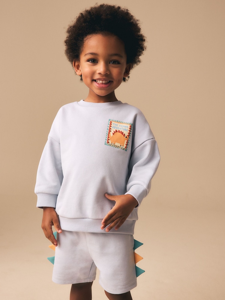 Blue Crew Neck Sweatshirt and Shorts Set (3mths-7yrs) (3mths-7yrs) - Image 2 of 5