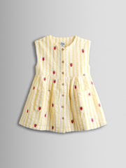 JoJo Maman Bébé Yellow Stripe Strawberry Sleeveless Embroidered Button Through Dress - Image 2 of 5