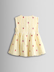 JoJo Maman Bébé Yellow Stripe Strawberry Sleeveless Embroidered Button Through Dress - Image 3 of 5
