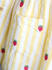 JoJo Maman Bébé Yellow Stripe Strawberry Sleeveless Embroidered Button Through Dress - Image 4 of 5