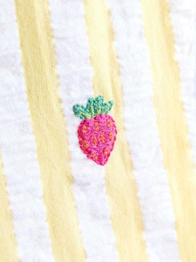 JoJo Maman Bébé Yellow Stripe Strawberry Sleeveless Embroidered Button Through Dress - Image 5 of 5