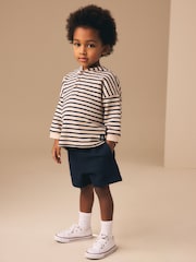Ecru White Striped Textured Sweat Top and Shorts Set (3mths-7yrs) - Image 1 of 4