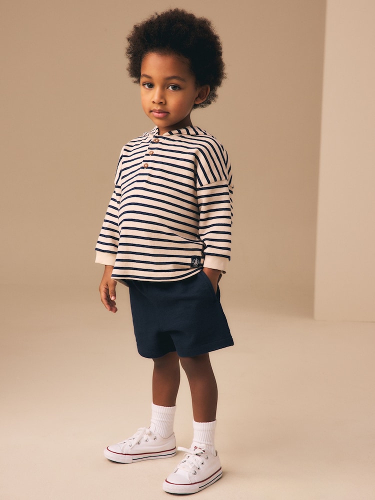Ecru White Striped Textured Sweat Top and Shorts Set (3mths-7yrs) - Image 1 of 4