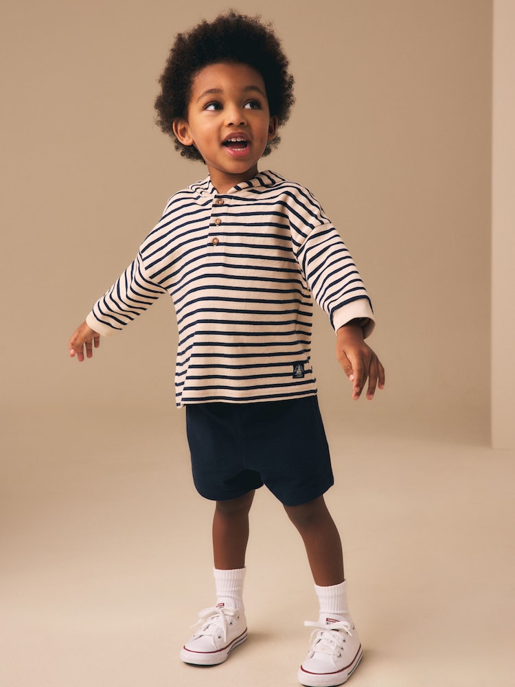 Ecru White Striped Textured Sweat Top and Shorts Set (3mths-7yrs) - Image 2 of 4