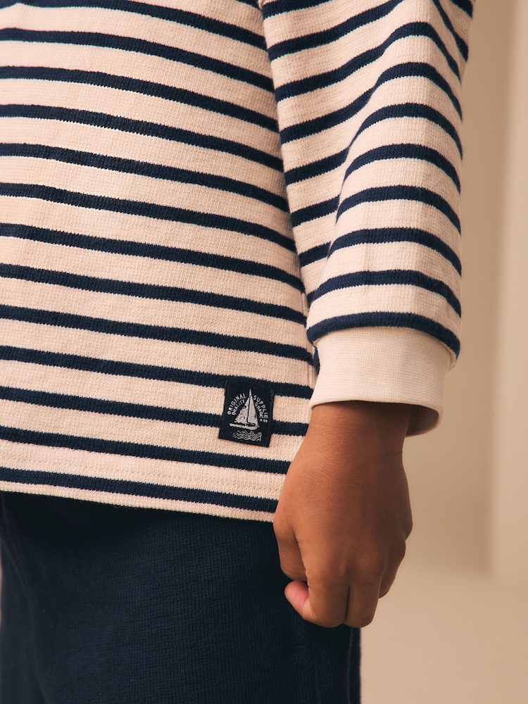 Ecru White Striped Textured Sweat Top and Shorts Set (3mths-7yrs) - Image 4 of 4