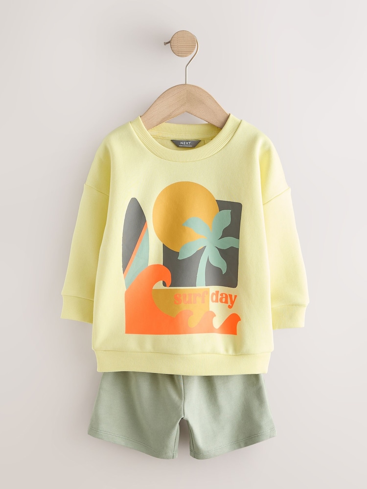 Yellow Surf Day Crew Neck Sweatshirt and Shorts Set (3mths-7yrs) (3mths-7yrs) - Image 1 of 5