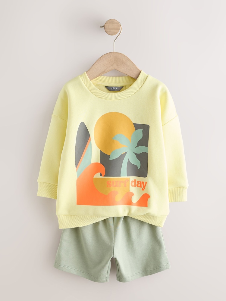 Yellow Surf Day Crew Neck Sweatshirt and Shorts Set (3mths-7yrs) (3mths-7yrs) - Image 2 of 5