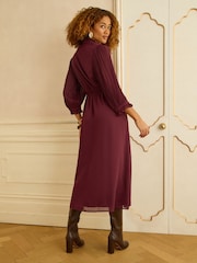 Love & Roses Burgundy Red Pleated Detail Midi Dress - Image 3 of 4