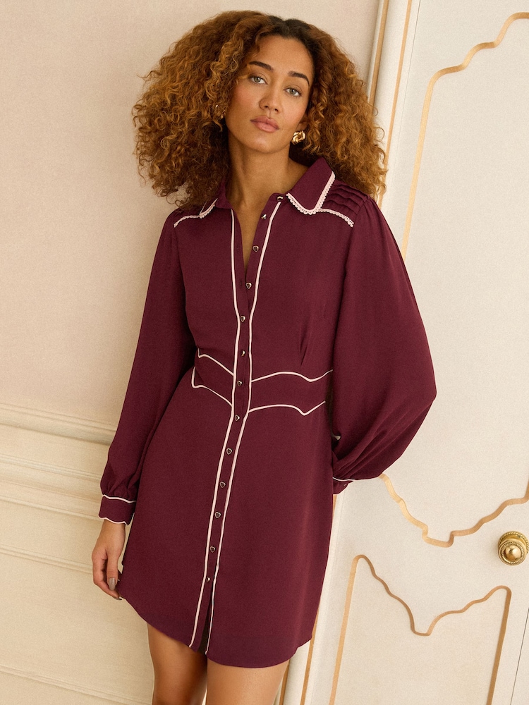 Love & Roses Black Cherry Tipped Mini Shirt Dress - Image 1 of 4