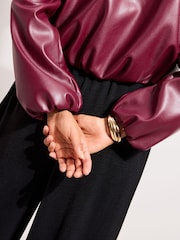 Friends Like These Burgundy Red Faux Leather Collarless Bubble Hem Jacket - Image 4 of 4