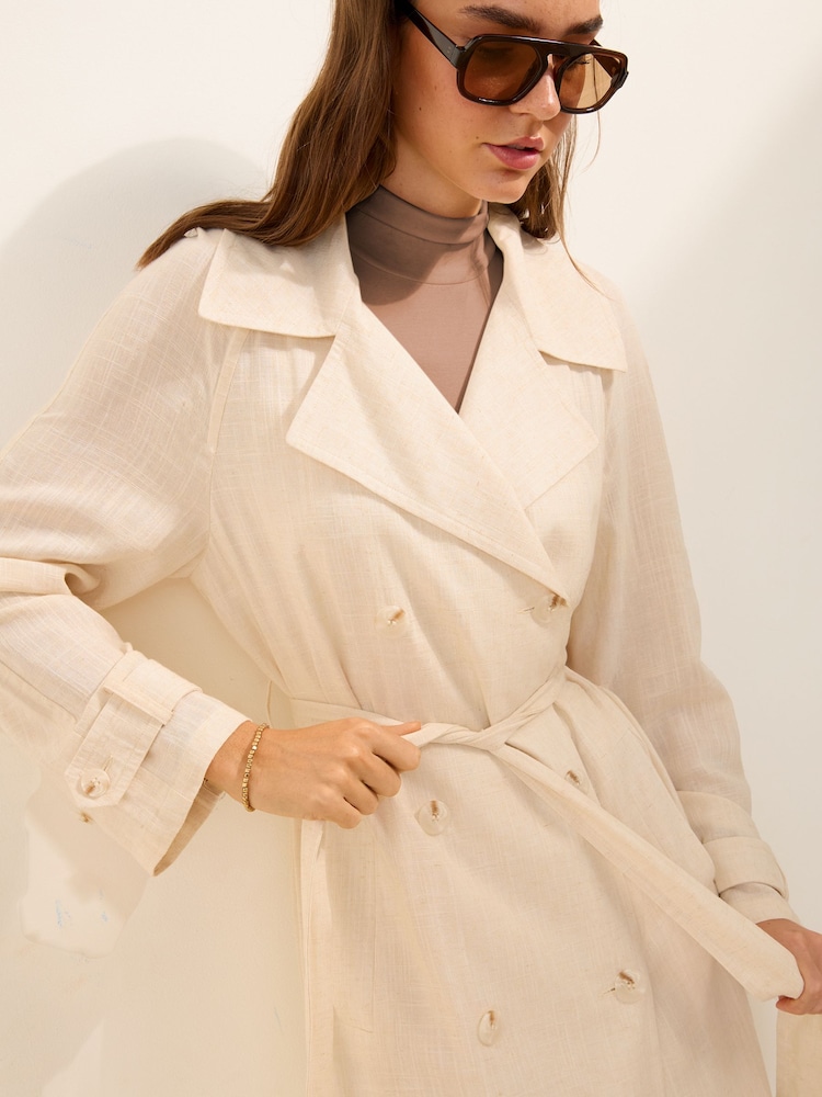 Friends Like These Cream Lightweight Linen Trench Coat - Image 1 of 4