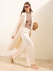 Friends Like These Cream Lightweight Linen Trench Coat - Image 2 of 4