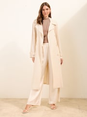 Friends Like These Cream Lightweight Linen Trench Coat - Image 3 of 4