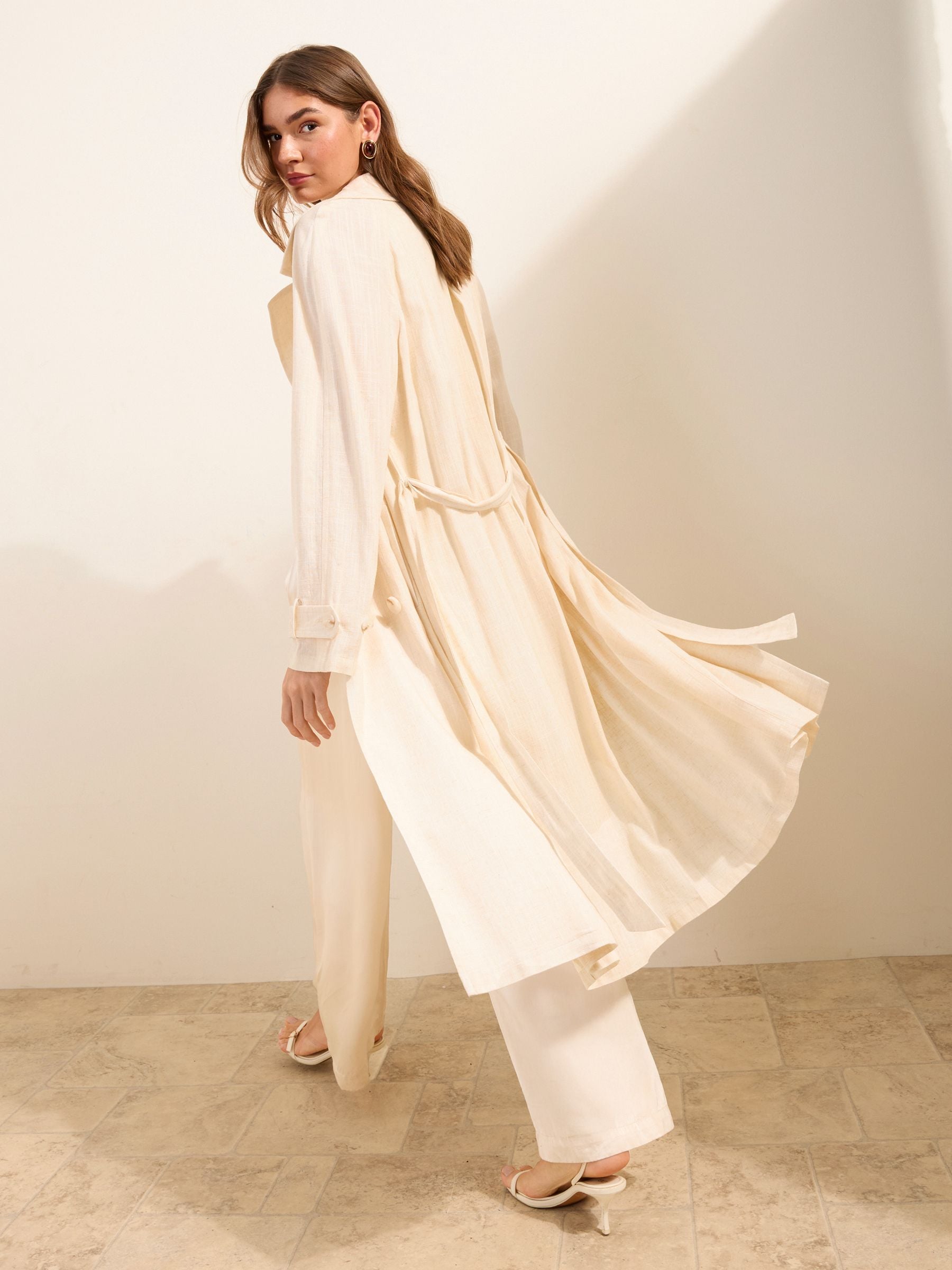 Buy Friends Like These Cream Lightweight Linen Blend Trench Coat