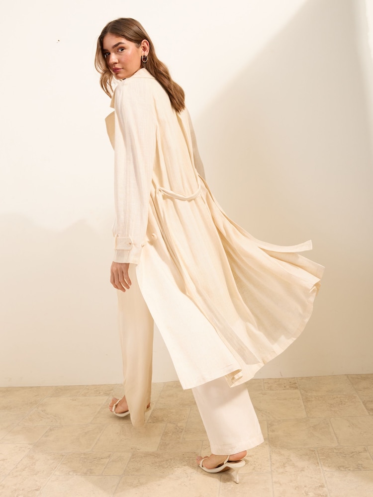 Friends Like These Cream Lightweight Linen Trench Coat - Image 4 of 4