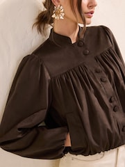 Friends Like These Chocolate Brown Faux Suede Bubble Hem Jacket - Image 2 of 4