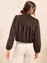 Friends Like These Chocolate Brown Faux Suede Bubble Hem Jacket - Image 4 of 4