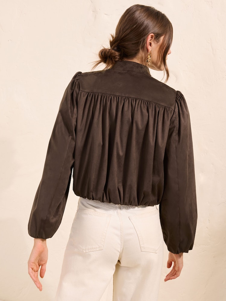 Friends Like These Chocolate Brown Faux Suede Bubble Hem Jacket - Image 4 of 4