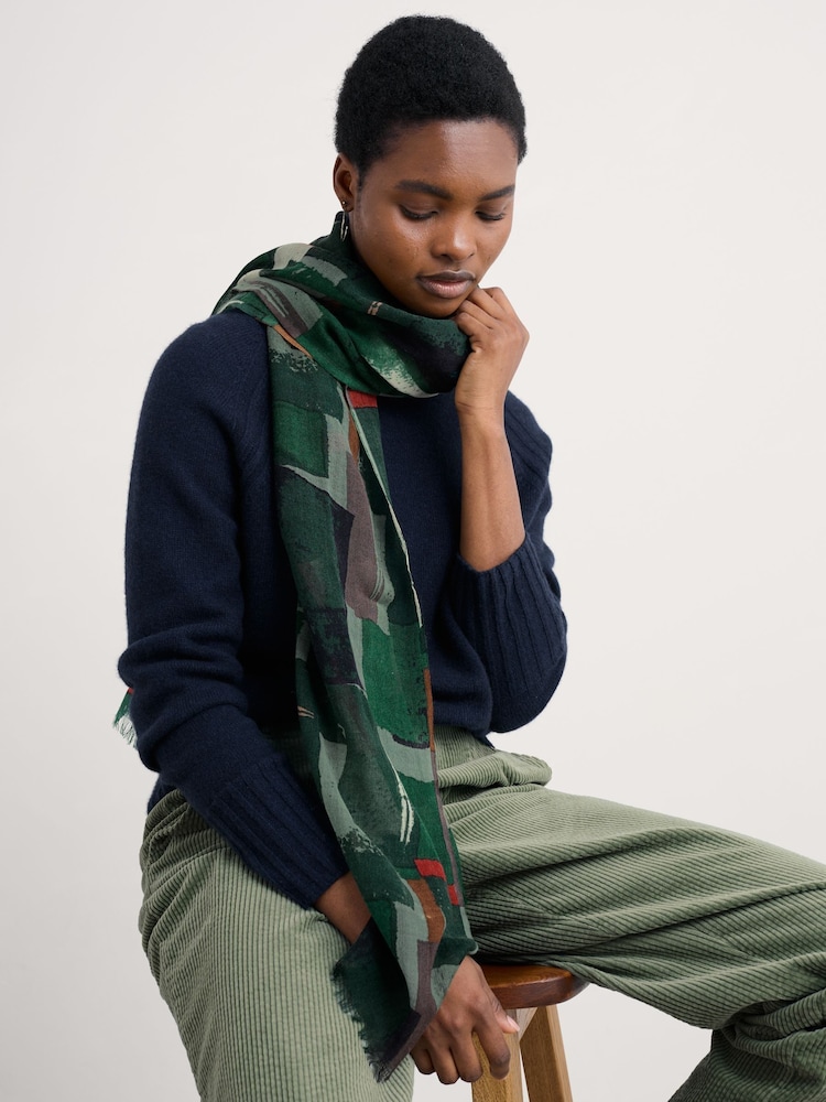 Seasalt Cornwall Green Pretty Printed Scarf - Image 2 of 6 Seasalt Cornwall Green Pretty Printed Scarf - Image 2 of 6