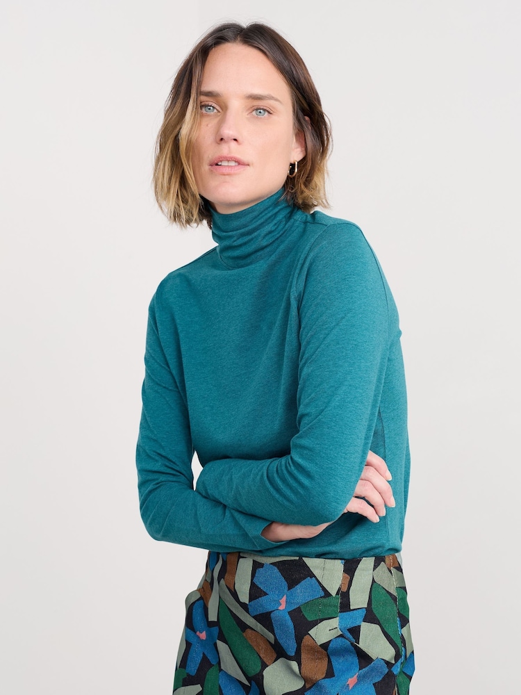 Seasalt Cornwall Blue Landing Roll Neck Top in Cotton - Image 1 of 5