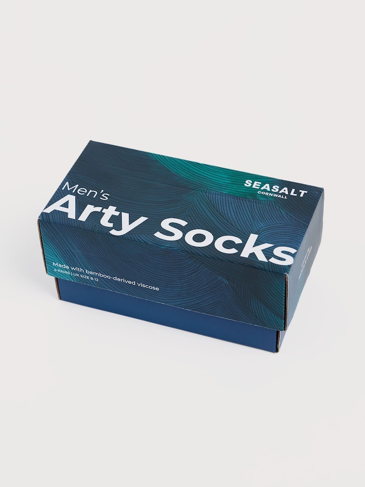 Seasalt Cornwall Blue Gift Box of 4 Men?s Blue Arty Socks - Image 2 of 3