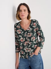 Seasalt Cornwall Green Studio Glass 3/4 Sleeve Top - Image 1 of 5